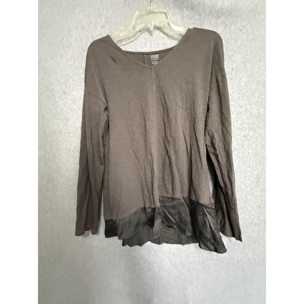 Eileen Fisher Sleepwear Garnet Hill Pajama Top Womens XS Gray Silk Pleated Hem